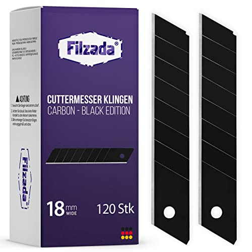 Filzada ® 120x Cuttermesser Klingen 18mm - Abbrechklinge/Messerklinge Carbonstahl - Black Ultrascharf von Filzada