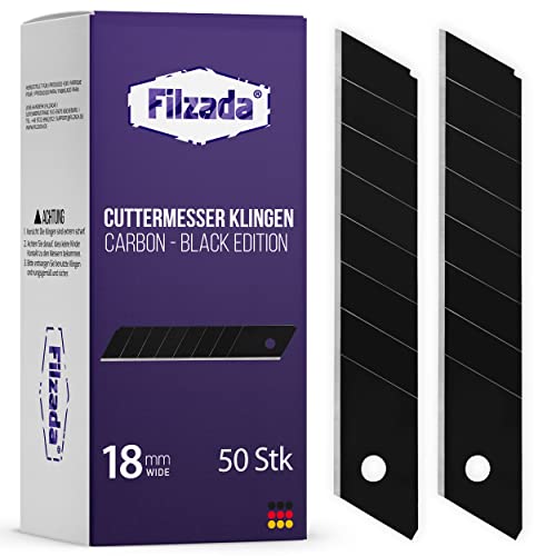 Filzada ® 50x Cuttermesser Klingen 18mm - Abbrechklinge/Messerklinge Carbonstahl - Black Ultrascharf von Filzada