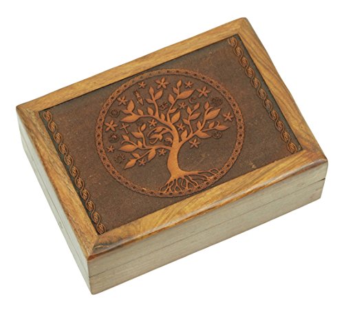 Find Something Different Etwas Finden, Verschiedene Gravur indischen Holz Tree of Life Tarot Aufbewahrungsbox, Bambus, Mehrfarbig von Find Something Different