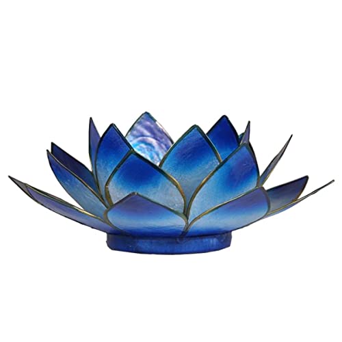 Lotus Teelicht Kerzenhalter aus Capiz Muscheln in blau von Find Something Different