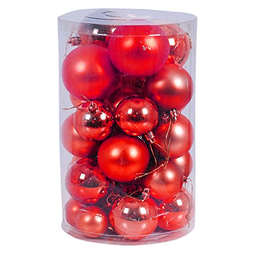 30 Stück Weihnachtskugeln Kunststoff Schmuckkugeln rot Weihnachtsbaumkugeln Baumschmuck Ø 4/5/6/7cm Christbaumkugeln von FineHome