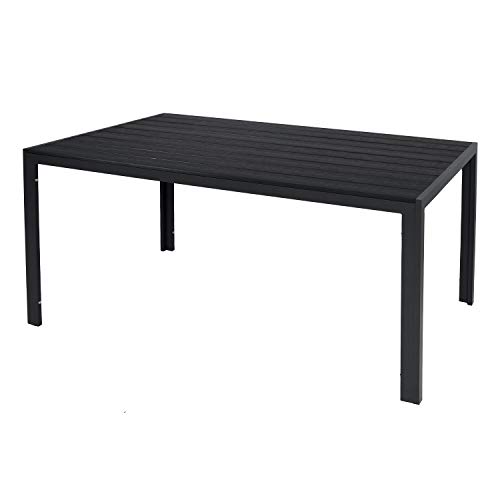 FineHome Großer Aluminium Gartentisch 180x90cm anthrazit/schwarz Esstisch Gartenmöbel Tisch Non Wood Holzimitat wetterfest und pflegeleicht von FineHome