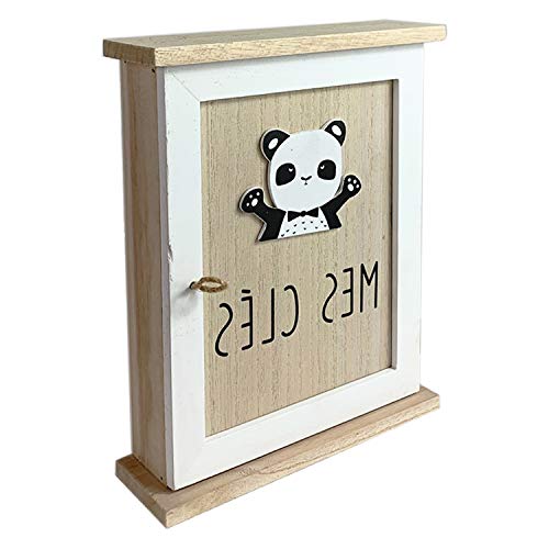 FineHome Panda-Schlüsselboard Schlüsselschrank Schlüsselbrett Schlüsselkasten aus Holz 6 Schlüsselhaken (HxBxT) 24x20x6cm von FineHome