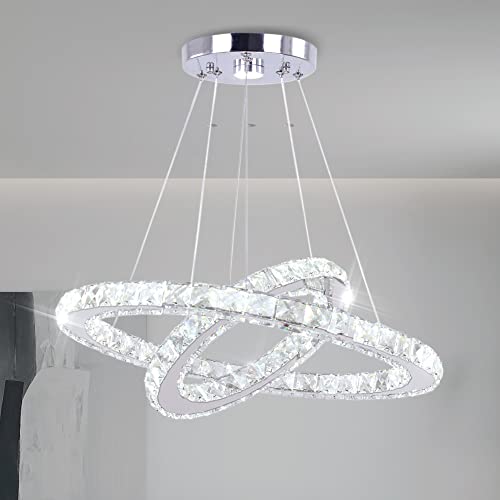 Finktonglan Moderne LED Kristall Kronleuchter Deckenleuchte Einstellbare Ring Kronleuchter 30 * 50cm Edelstahl Pendelleuchte Leuchten für Esszimmer Wohnzimmer (Kühl weiß) von Finktonglan