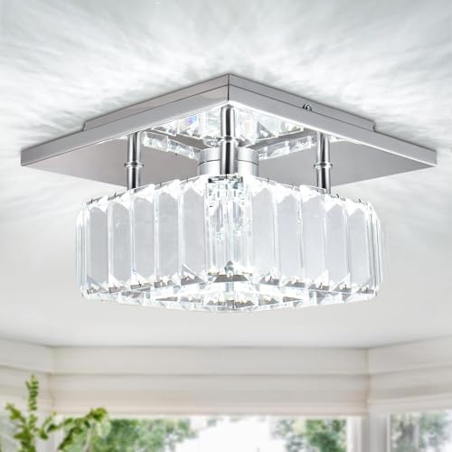 Kristall Deckenleuchte Kronleuchter Pendelleuchte Luxuri?s Kristall Lampe Flur Deckenlampe Flur Schlafzimmerlampe Lampe Wohnzimmer mit Helle Lichter für Schlafzimmer Flur Proch (Quadratisch-cool) von Finktonglan