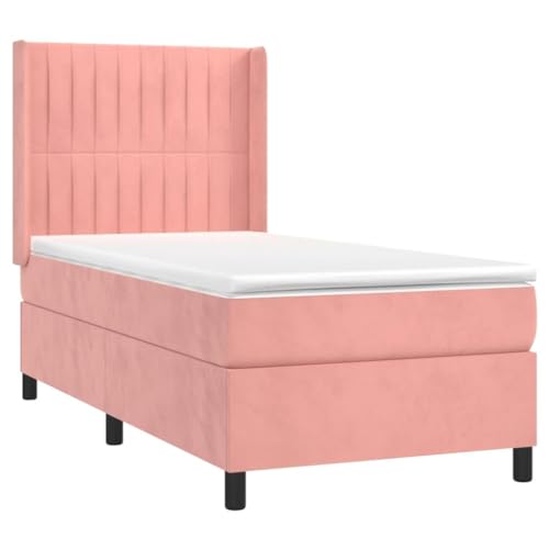 Finlon Boxspringbett mit Matratze – Samt 100x200 cm – Komfort und Elegantes Design in einem-Rosa(100 x 200 cm) von Finlon