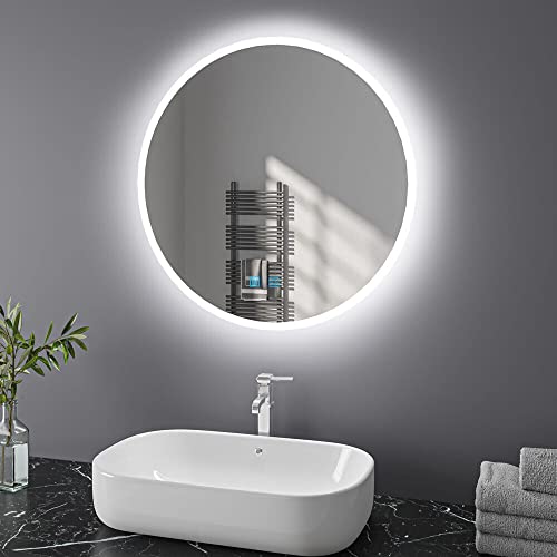 Badspiegel mit Beleuchtung Rund 50 cm LED Spiegel Bad mit Touch-Schalter Beschlagfrei Badezimmerspiegel Dimmbar Beleuchtet Kaltweiß Warmweiß 20 inch von Finmrys