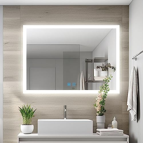 Badspiegel mit Beleuchtung dimmbar Kaltweiß Warmweiß mit Speicherfunktion 100x60 cm LED Spiegel Bad mit Touchschalter oder Wandschalter Beschlagfrei Badezimmerspiegel Horizontal Vertikal von Finmrys