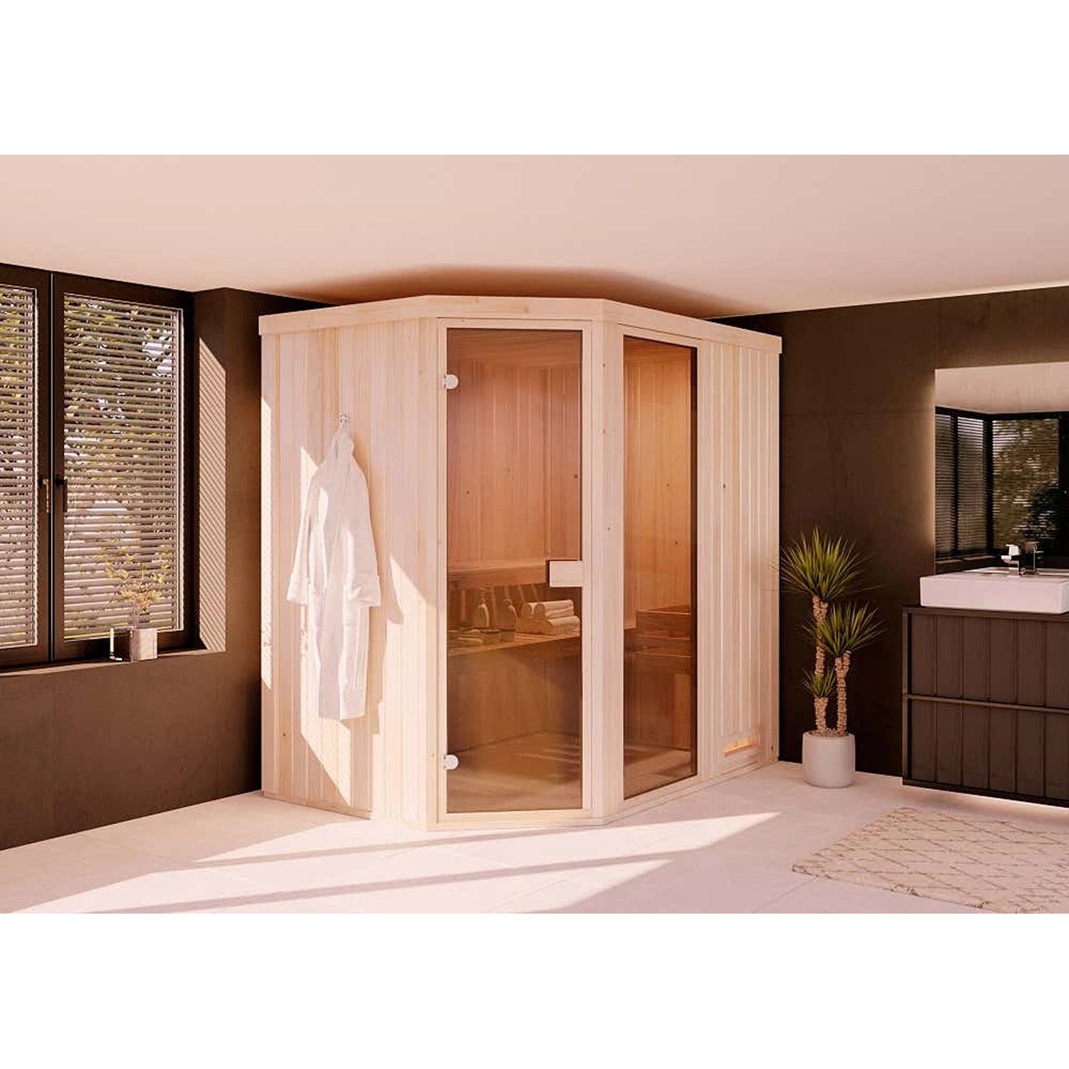 Finntherm Sauna Pearl 2015 Naturbelassen 194 cm x 144 cm von FinnTherm