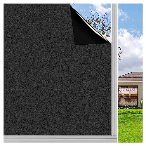 Finnez Fensterfolie Milchglasfolie Sichtschutzfolie Selbstklebend Folie Fenster Scheibenfolie Blickdicht Anti-UV Statische Folie für Badzimmer Büro Schwarz Matt 60 x 400cm von Finnez