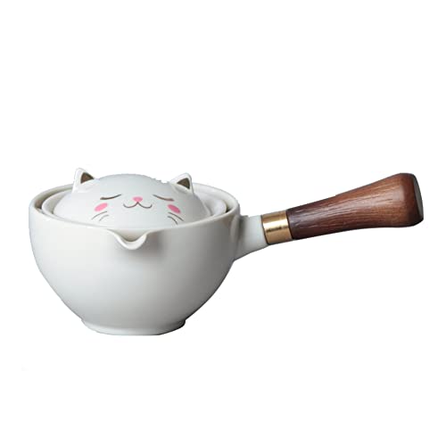 Fiorky 190 ml tragbares chinesisches Gongfu Kung Fu-Teeset, 360 Grad drehbare Teekanne Keramik Tee-Ei halbautomatisches Tee-Geschirr mit Holzgriff for Zuhause, Büro, Reisen von Fiorky