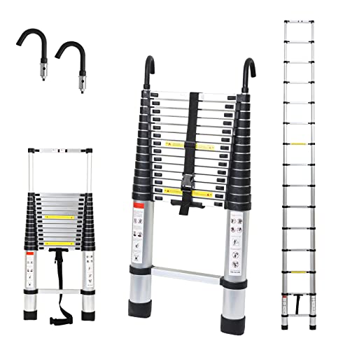 Fiqops 4.4 M Aluminium Teleskopleiter,Teleskop Rutschfester Mehrzweckleiter Tragbar Teleskopleitern,Belastbarkeit bis zu 150kg von Fiqops