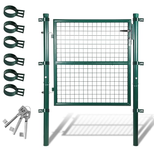 Fiqops Gartentor, 100x100cm Grün Gartentür Zauntür Hoftor aus verzinktem Stahl, inkl. Schloss Türklinke und 3 Schlüsseln, Zauntor Zaun Wetterfest, Robust und Langlebig von Fiqops