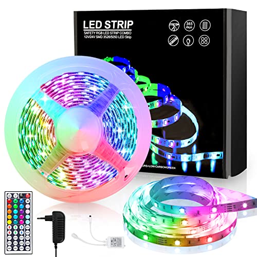 Fiqops Led Streifen, LED Strip 2m, LED Streifen Selbstklebend, RGB 5050 LED band mit 44-Tasten-Fernbedienung, Dimmbar LED Strip für Zuhause, Schlafzimmer, Küche, Partei von Fiqops