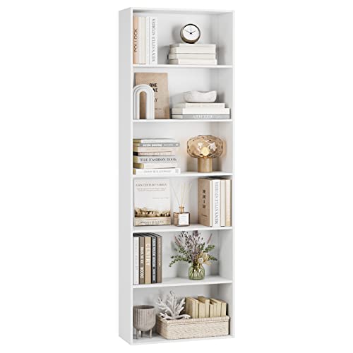 FirFurd Bücherregal, Holzregal mit 6 Fächern, Regale, Bücherschrank, Aufbewahrungsregal für Wohnzimmer, Arbeitszimmer, aus Holz, 180 x 60 x 23,5 cm, Weiß von FirFurd
