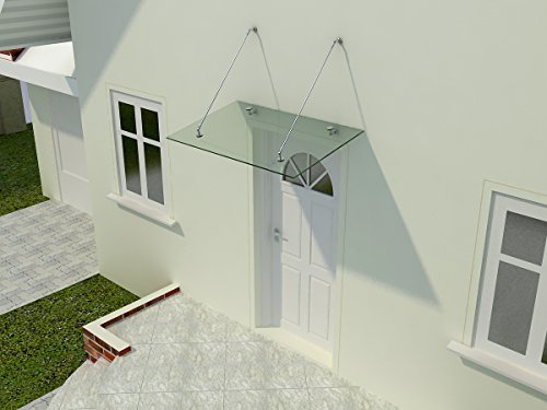 Glasvordach Edelstahl Vordach für Haustür Türvordach Überdachung VSG 13 mm Glas, Größe:250 x 90 cm, Glasart:Klarglas von Fischer und Adamek