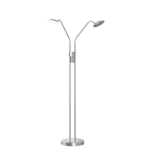 Fischer & Honsel Stehleuchte, Tallri | nickelfarben matt| H: 135 cm, D: 25,5 cm, A: 40 cm| stufenlos dimmbar| Farbtemperatureinstellung | 2x LED 7,5 Watt 2700/3350/ 4000 K | 1800 lm| EEG: F | 40488 von Fischer & Honsel