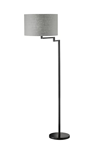 Fischer & Honsel Stehleuchte Rota 3-flammig, Stehlampe mit verstellbarem Lampenschirmen aus Leinen & PVC, 3xE27-Fassung, Sandschwarz, Grau & Weiß, Höhe: 151cm, Ø40cm von Fischer & Honsel