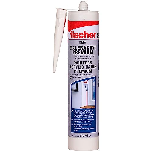 fischer Maleracryl DMA, geruchsneutrale Dichtmasse, dehnfähiger Acryldichtstoff für innen und außen, Fugenmasse für Anschlussfugen, bester Schutz vor Rissbildung und Verfärbung, 310 ml, weiß von fischer