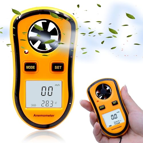 FISHTEC - Tragbares digitales Anemometer - Misst die aktuelle/durchschnittliche/maximale Windgeschwindigkeit + Temperatur - Hintergrundbeleuchtetes LCD-Display - Ideal Windsurfen, Angeln, Bergsteigen von FISHTEC