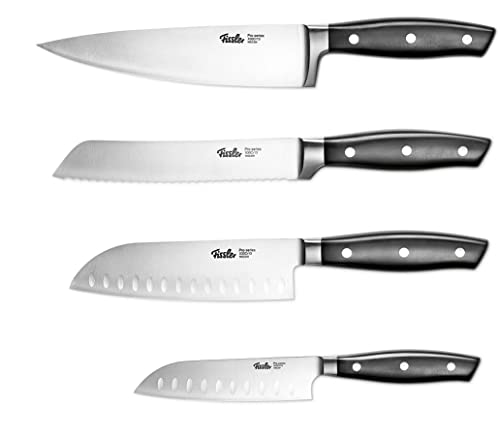 Fissler PROFI Messerset 4 tlg, Spezialklingen-Edelstahl geschmiedet - scharf, Rostfrei, Küchenmesser Set aus 1 Kochmesser / 2 Santokumesser / 1 Brotmesser, Messer Küche von Fissler