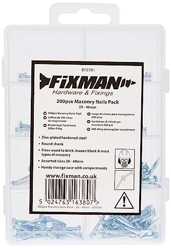 Fixman 875781 Mauerwerk-Nägel, 200 Stück Betonnägel-Sortiment, Pckg. 200-tlg, Grey von Fixman