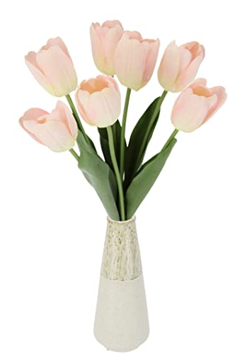 Real Touch Tulpenbund 7 Blüten in Vase Frühjahrsdeko Frühlingsdeko Osterdeko Tischdeko Kunstblumen Künstliche Blumen Gefälschte Tulpe Hochzeit Hotel Party Dekoration Einzelblume Stielblume Seidenblume von Flair Flower