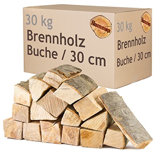 Brennholz Kaminholz Holz 5-500 kg Für Ofen und Kamin Kaminofen Feuerschale Grill Buche Feuerholz Buchenholz Holzscheite Wood 30 cm flameup, Menge:30 kg von Flameup