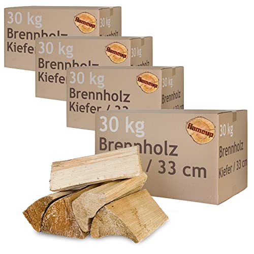 Kiefer Brennholz Kaminholz Holz 5-500 kg Für Ofen und Kamin Kaminofen Feuerschale Grill Feuerholz Holzscheite Wood 33 cm kammergetrocknet Flameup, Menge:120 kg von Flameup