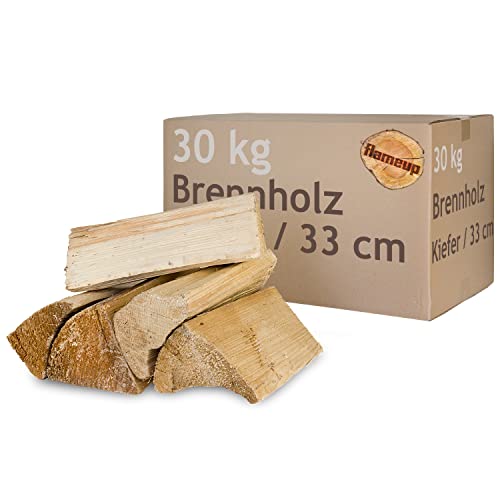 Kiefer Brennholz Kaminholz Holz 5-500 kg Für Ofen und Kamin Kaminofen Feuerschale Grill Feuerholz Holzscheite Wood 33 cm kammergetrocknet Flameup, Menge:30 kg von Flameup