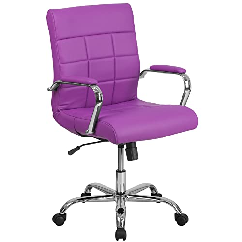 Flash Furniture Bürostuhl mit mittlerer Rückenlehne, Vinyl, verchromte Basis und Armlehnen, Chrom, violett, 1 Stück von Flash Furniture