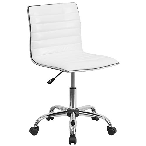 Flash Furniture Designer-Bürostuhl, ergonomischer, geformter und höhenverstellbarer Vinyl-Stuhl, Drehstuhl mit Chromoptik, weiß, 55 x 46 x 91 cm von Flash Furniture