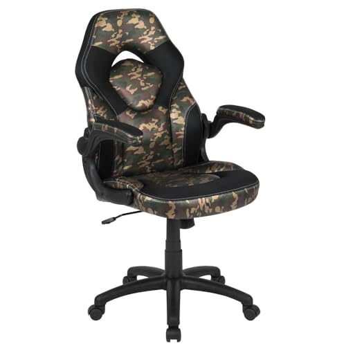 Flash Furniture X10 Gaming-Stuhl, Rennsport-Design, Bürostuhl, ergonomischer PC-Drehstuhl, verstellbar, mit hochklappbaren Armlehnen, Tarnmuster/schwarzes LeatherSoft, Polyurethan von Flash Furniture