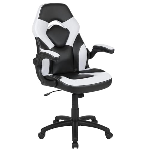 Flash Furniture Gaming Stuhl mit hoher Rückenlehne – Ergonomischer Bürosessel mit verstellbaren Armlehnen und Netzstoff – Perfekt als Zockerstuhl und fürs Home Office – Weiß von Flash Furniture