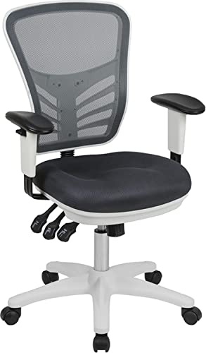 Flash Furniture Bürostuhl mit mittelhoher Rückenlehne – Ergonomischer Schreibtischstuhl mit verstellbaren Armlehnen und Netzstoff – Perfekt für Home Office oder Büro – Dunkelgrau/weiß von Flash Furniture