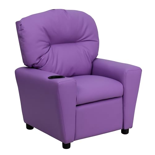 Flash Furniture Contemporary Kids Recliner with Cup Holder, Wood, Lavender Vinyl, 66.04 x 53.34 x 53.34 cm von Flash Furniture