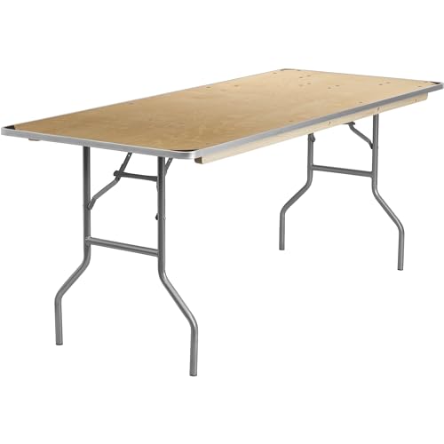 Flash Möbel rechteckig strapazierfähiger Birchwood Klappbarer Bankett Tisch mit Metall Kanten und Schutz Ecke Wachen, Silber, 30 by 72-Inch von Flash Furniture