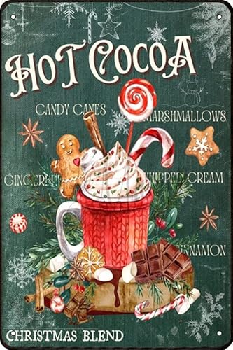 Hot Cocoa Christmas Candy Canes Marshmallows Christmas Blend Funny Vintage Metal Tin Sign Christmas Wall Decor for Home Bar Farmhouuse Restaurants Cafe Pub 8x6 Inch von Flavas