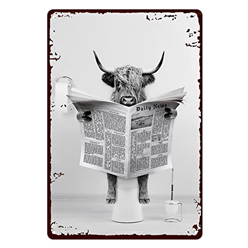 Metall-Blechschild, Vintage, Hochlandkuh, grau, Kuh-Tier für Zuhause, Bad und Toilette, Wanddekoration, 30,5 x 20,3 cm von Flavas
