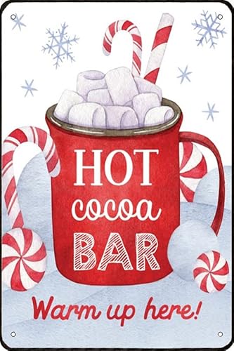 Metallschild mit Aufschrift "Christmas Hot Cocoa Bar Warm Up Here", Vintage-Stil, Männerhöhle, Bar, Pub, Club, Zuhause, Wanddekoration, 20,3 x 15,2 cm von Flavas
