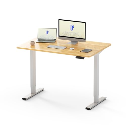 FLEXISPOT Höhenverstellbarer Schreibtisch Basic Plus 120x80cm Elektrisch - Memory-Handsteuerung - Sitz-Stehpult für Büro & Home-Office (ahorn, weiß Gestell) von FLEXISPOT