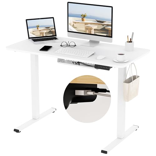 FLEXISPOT Basic Plus Elektrisch Höhenverstellbarer Schreibtisch - Schnelle Montage, Memory-Handsteuerung - Sitz-Stehpult für Büro & Home-Office (120x60cm, weiß, weiß Gestell) von FLEXISPOT