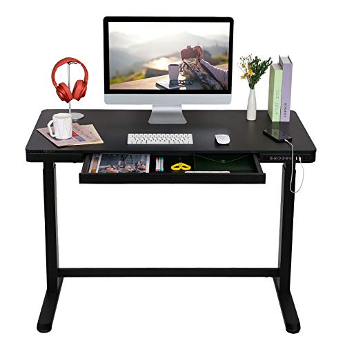 FLEXISPOT Elektrisch Höhenverstellbarer Schreibtisch mit Touch Funktion & USB, Elektrischer Schreibtisch mit Schublade, Bürotisch 120 * 60 cm (Schwarz+Schwarz Gestell) von FLEXISPOT