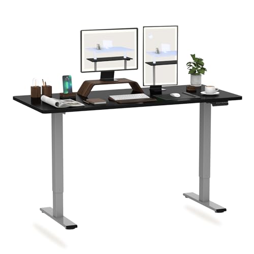 FLEXISPOT Hemera Höhenverstellbarer Schreibtisch (180 x 80 cm), mit Memory-Steuerung und Softstart/-Stop& integriertes Anti-Kollisionssystem, Grau Gestell + Schwarz Tischplatte von FLEXISPOT