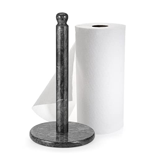 Flexzion Marmor-Papierhandtuchhalter, 30,5 cm (schwarzer Marmor), Küchenpapierhandtücher, Rollenspender, Ständer mit Marmorstange und Gewichtsbasis für Arbeitsplattentische, Zuhause, Esszimmer, von Flexzion