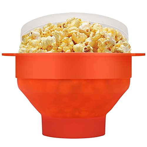 Flexzion Mikrowelle Popcorn Schüssel Popcorn Maker aus Silikon mit Deckel, zusammenklappbare, Lebensmittel-Grade Sicherheit Speicherbehälter für Party, Kinder & Erwachsene, Haus & Küche, Orange von Flexzion