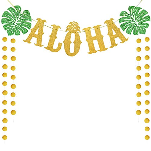 Floatdream Aloha Hawaii, Partybanner Dekorationen, Sommer Party Dekoration, für Garten, Outdoor Party, Indoor Party, Hawaii Party & Beach Party Dekoration (Gold) von Floatdream