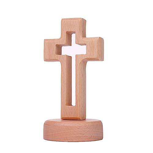 Floatdream Holz Stehendes Kreuz, Holz Kreuz mit Basis, kreuz Deko Geschenk, Verwendung als Tischdekoration, Raumdekoration, Ostergeschenk von Floatdream