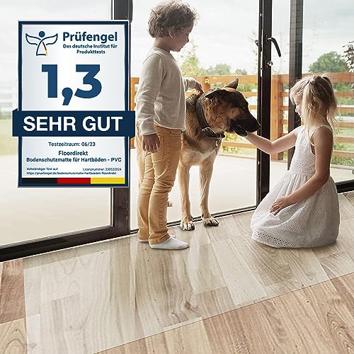 Floordirekt Bürostuhlunterlage Bodenschutzmatte - Bodenmatte Stuhlunterlage - Transparent - Stärke: 1,5 mm - Budget-Bodenschutzmatte für Hartböden (Länge: 320 cm, Breite: 200 cm) von Floordirekt