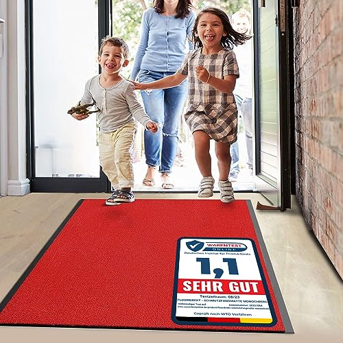 Floordirekt Schmutzfangmatte Monochrom | viele Größen, viele Farben | Länge auf Maß | rutschfeste waschbare Fußmatte (Rot, 90 x 1000 cm) von Floordirekt